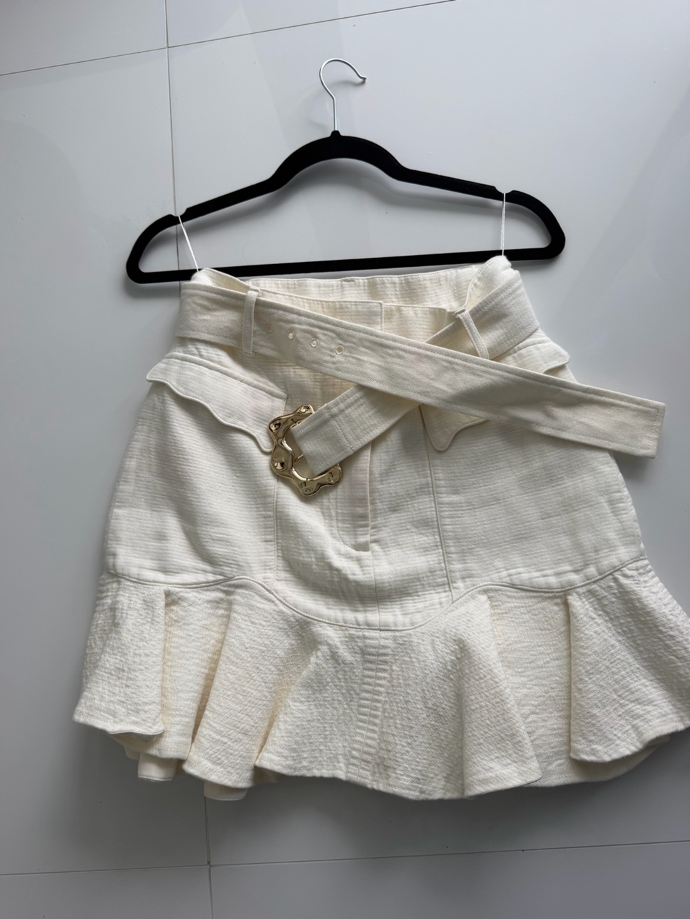 Acler White Textured Belted Peplum Mini Skirt — Size 6 (AU 10)